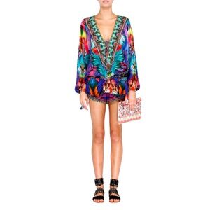 Camilla Silk Kaftan Top O/S Multicolor Crystal Embellished Flight of Butterfly